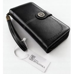 Portfel damski czarny elegancki ze skóry eko karty gotówkę ochrona RFID