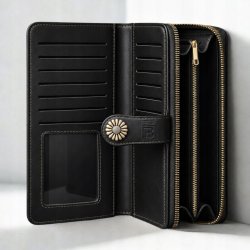 Portfel damski czarny elegancki ze skóry eko karty gotówkę ochrona RFID