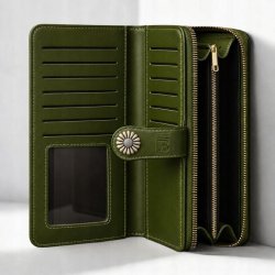 Portfel damski zielony elegancki ze skóry eko karty gotówkę ochrona RFID