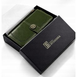 Portfel damski zielony elegancki ze skóry eko karty gotówkę ochrona RFID