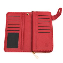 Portfel damski czerwony kwiaty elegancki eko skóra gotówka ochrona RFID