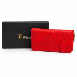 Portfel damski czerwony kwiaty elegancki eko skóra gotówka ochrona RFID
