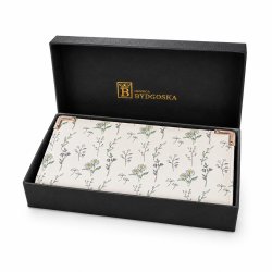 Portfel damski jasny ecru kwiaty elegancki eko skóra gotówka ochrona RFID