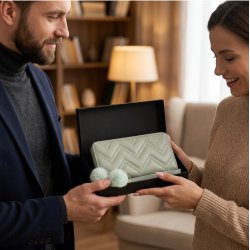 Portfel damski zielony miętowy ekoskóra pompony karty gotówkę ochrona RFID