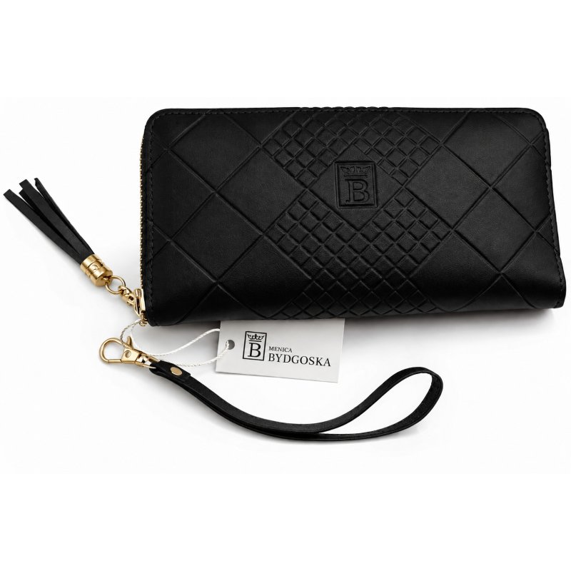 Portfel damski czarny elegancki ze skóry eko karty gotówkę ochrona RFID