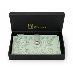 Portfel damski zielony miętowy ekoskóra kwiaty etui na karty ochrona RFID