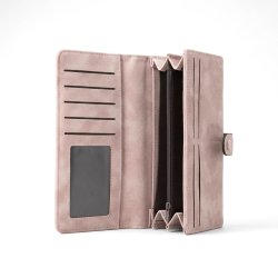 Portfel damski różowy ekoskóra marmurkowy karty gotówka ochrona RFID
