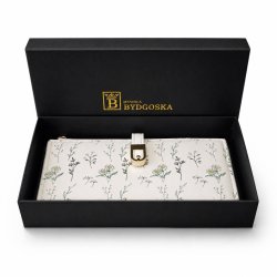 Portfel damski beżowy kwiaty elegancki eko skóra etui na karty ochrona RFID