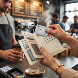 Portfel damski beżowy kwiaty elegancki eko skóra etui na karty ochrona RFID