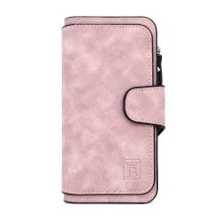 Portfel damski różowy ekoskóra marmurowy etui na karty gotówka ochrona RFID