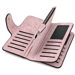 Portfel damski różowy ekoskóra marmurowy etui na karty gotówka ochrona RFID