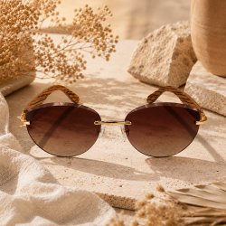 Okulary damskie drewniane złoto UV 400 przeciwsłoneczne oryginalne vintage
