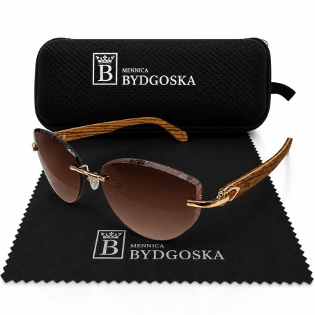 Okulary damskie drewniane złoto UV 400 przeciwsłoneczne oryginalne vintage