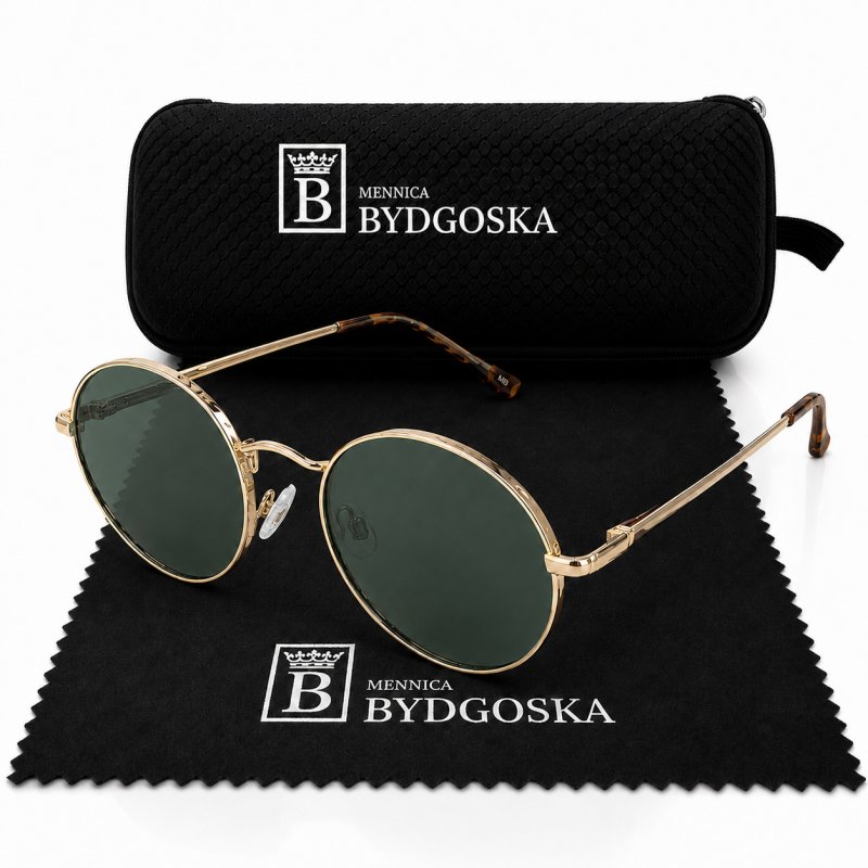 Okulary damskie lenonki zielone UV 400 przeciwsłoneczne metalowe panterka