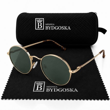 Okulary damskie lenonki zielone UV 400 przeciwsłoneczne metalowe panterka