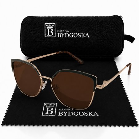 Okulary damskie złote brązowe UV 400 przeciwsłoneczne eleganckie vintage