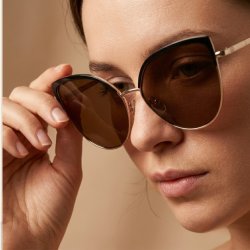Okulary damskie złote brązowe UV 400 przeciwsłoneczne eleganckie vintage