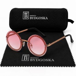 Okulary przeciwsłoneczne różowe modne festiwalowe złote UV400 polaryzacyjne