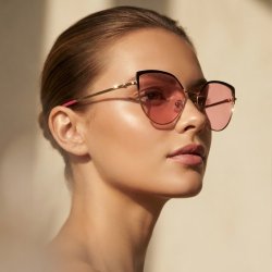 Okulary przeciwsłoneczne różowe kocie damskie UV400 polaryzacyjne złote