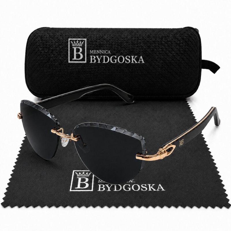Okulary przeciwsłoneczne czarne drewno damskie UV400 polaryzacyjne