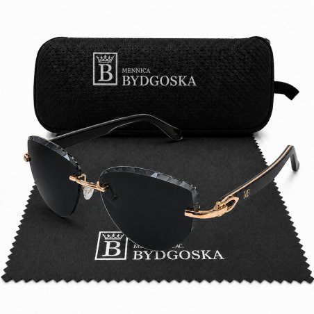 Okulary przeciwsłoneczne czarne drewno damskie UV400 polaryzacyjne