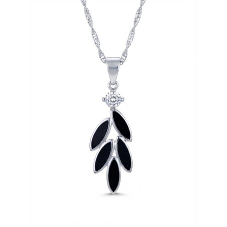 Naszyjnik damski srebro 925 regulowany czarne listki z cyrkonią elegancki
