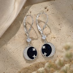Długie srebrne kolczyki księżyc noc kairu wiszące angielskie srebro 925