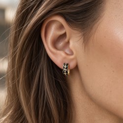 Eleganckie pozłacane kolczyki czarne kwiaty damskie angielskie stal 316L