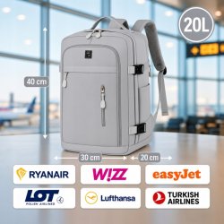 Szary plecak bagaż podręczny 40x30x20 Ryanair Wizz Air kabinowy 20L