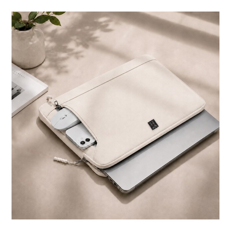 Kremowe beżowe etui na laptopa teczka torba pokrowiec 14,4-15,6 cali