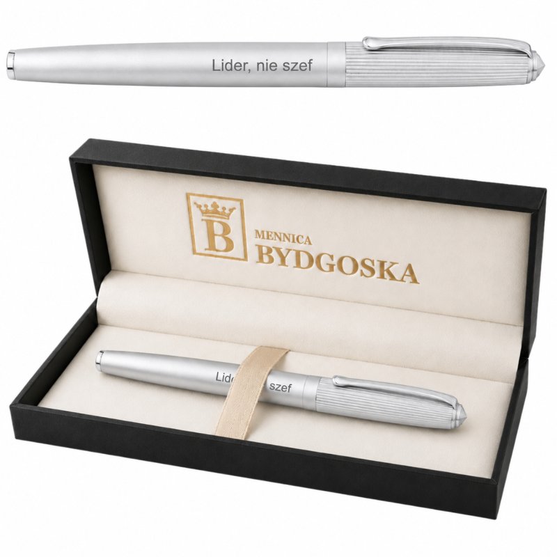 Długopis żelowy srebrny elegancki na prezent ozdobne etui czarny wkład