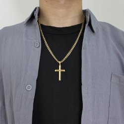 Naszyjnik pozłacany z zawieszką krzyż krzyżyk stal szlachetna 316L 55 cm