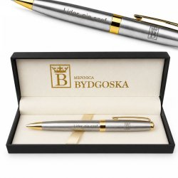 Srebrny długopis żelowy elegancki na prezent ozdobne etui czarny wkład