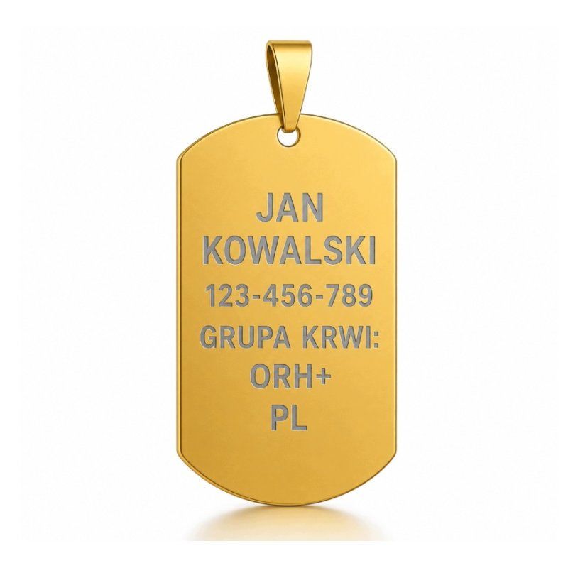 Pozłacany łańcuszek męski nieśmiertelnik stal 316L chirurgiczna 50c0