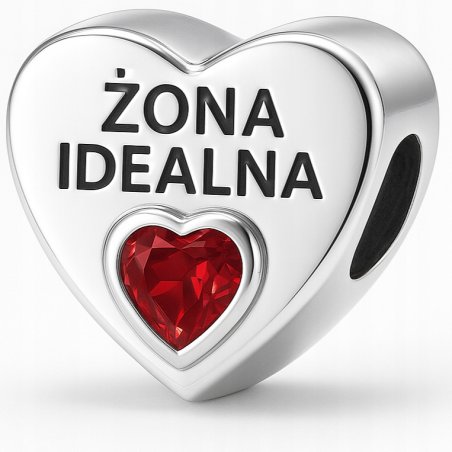Zawieszka charms srebrny serce żona koralik beads