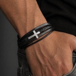 Czarna bransoletka męska magnetyczna z przedłużkami krzyż krzyżyk stal 316L