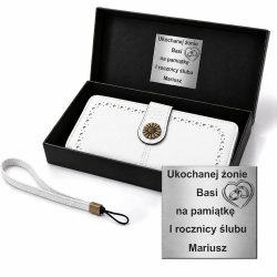 Portfel damski biały elegancki ze skóry eko karty gotówkę ochrona RFID grawer