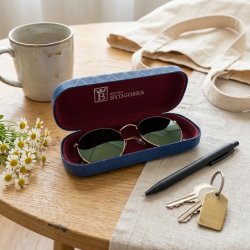 Eleganckie etui twarde na okulary korekcyjne przeciwsłoneczne niebieskie