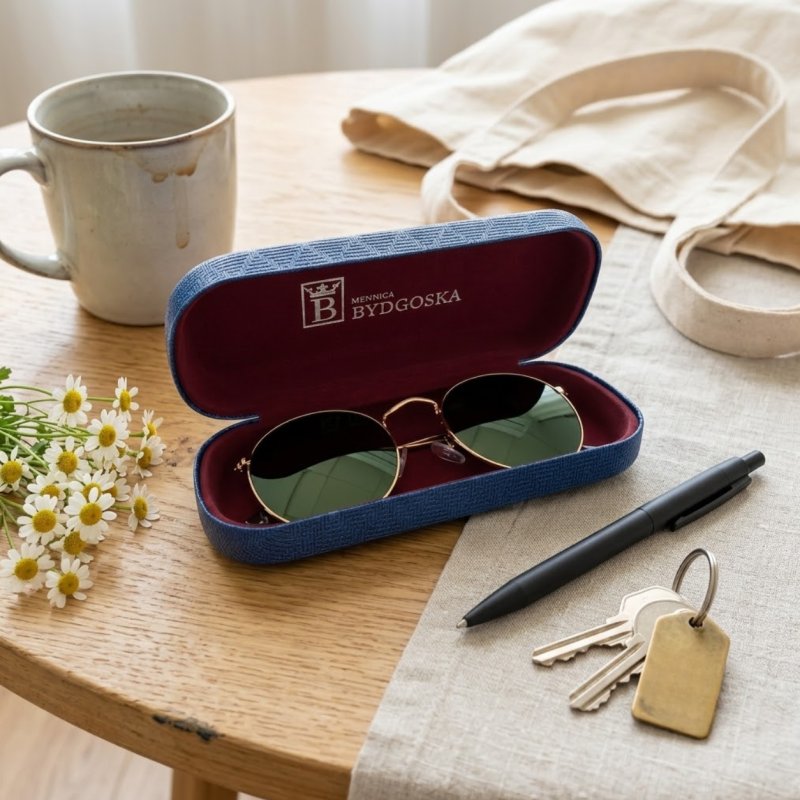 Eleganckie etui twarde na okulary korekcyjne przeciwsłoneczne niebieskie