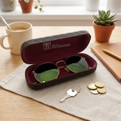 Eleganckie etui twarde na okulary korekcyjne przeciwsłoneczne brązowe