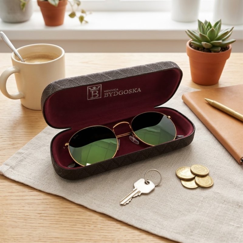 Eleganckie etui twarde na okulary korekcyjne przeciwsłoneczne brązowe