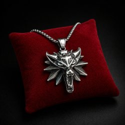 Naszyjnik męski łańcuszek Wiedźmin wilk Witcher Dziki Gon stal chirurgiczna