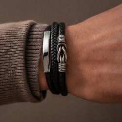 Czarna bransoletka męska węzeł magnetyczna z przedłużkami stal 316L