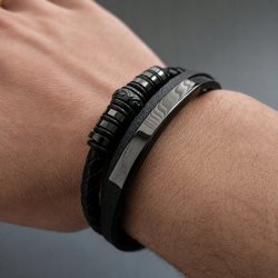 Męska skórzana bransoletka magnetyczna z przedłużkami stal 316L czarna