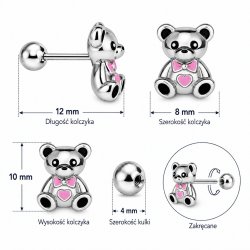 Kolczyki dla dziewczynki dzieci misie stal chirurgiczna sztyfty wkrętki
