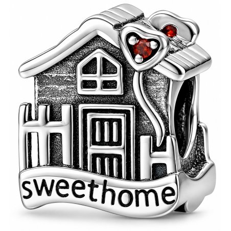 Zawieszka charms srebrny dom rodzina serce beads