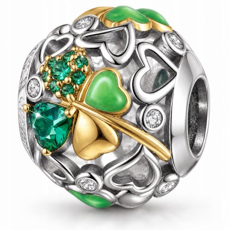Zawieszka charms srebrny koniczyna serce beads srebro 925 oryginalny